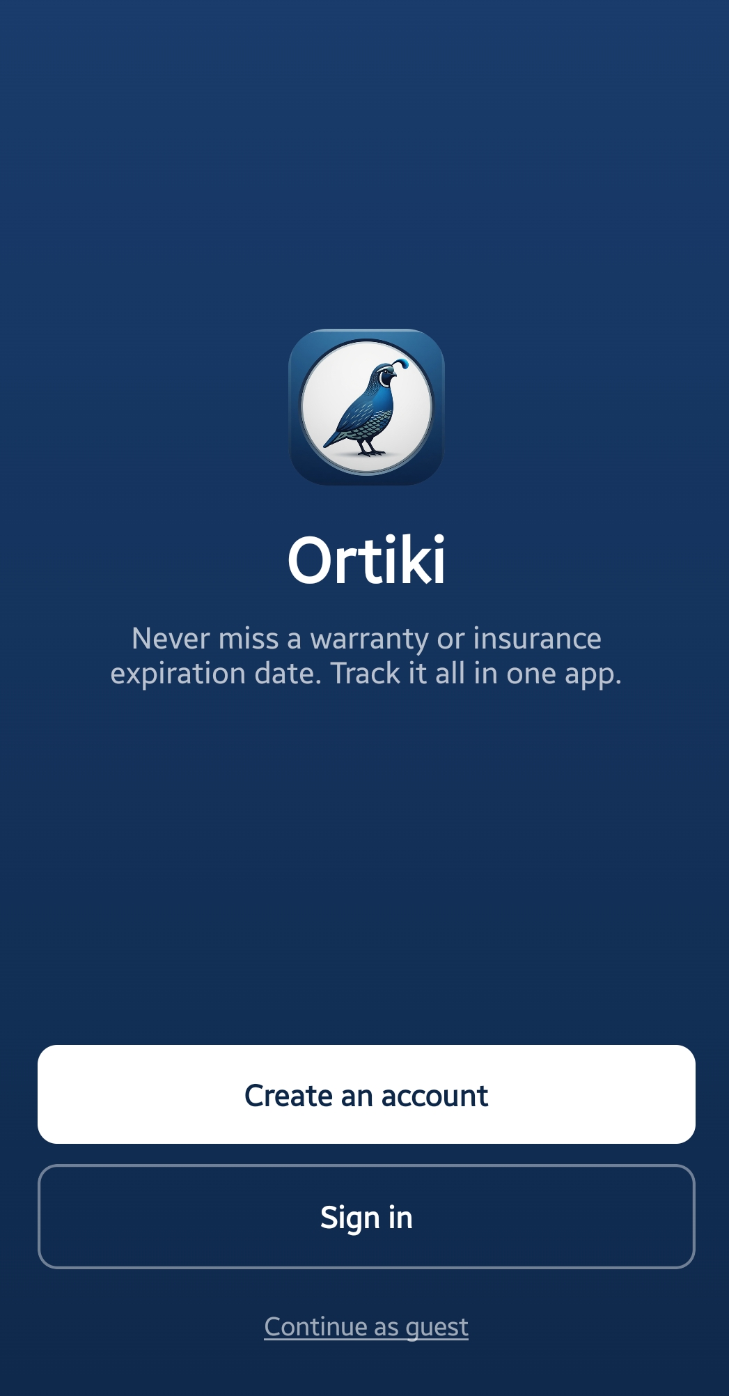 Ortiki home screen