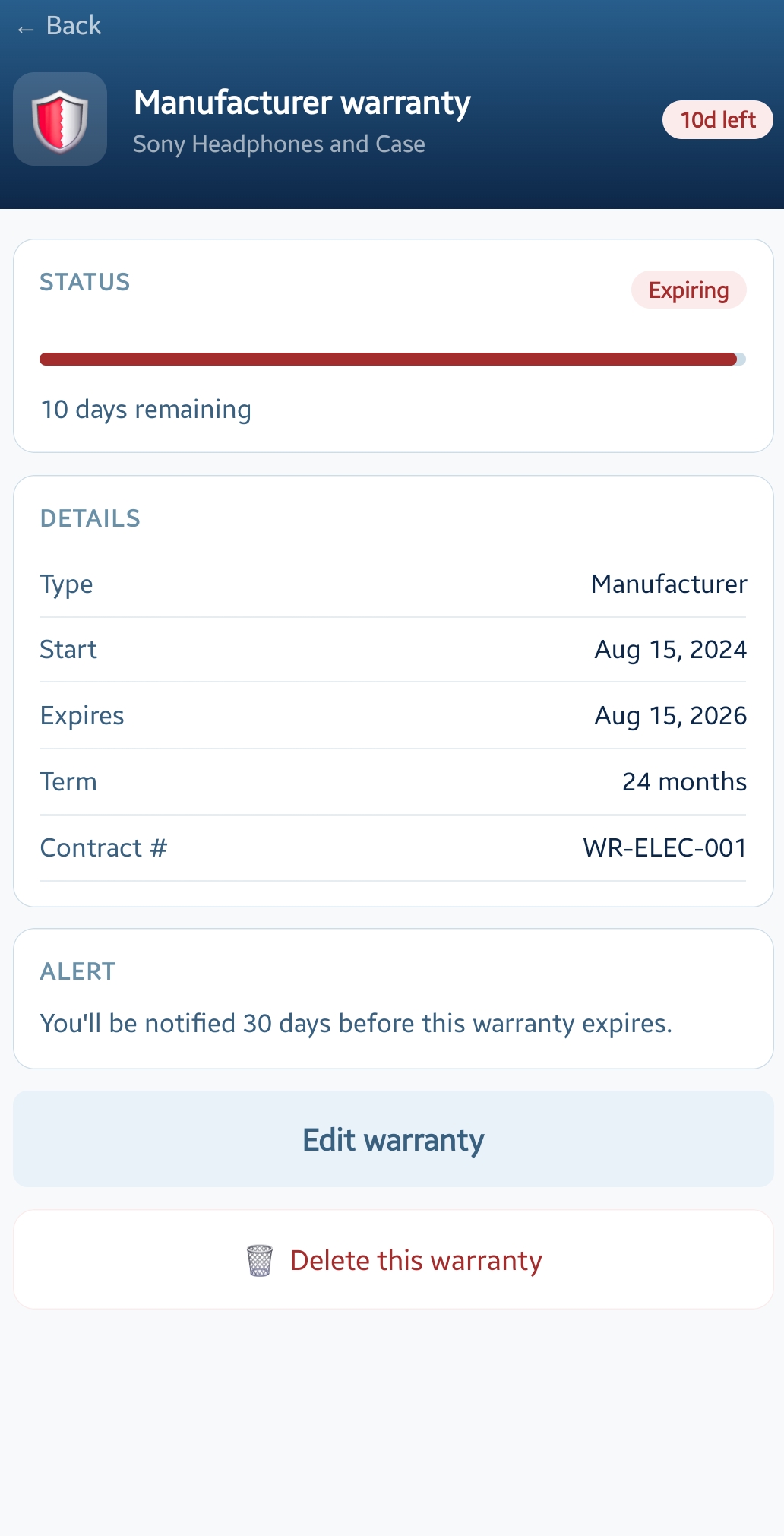 Warranty record