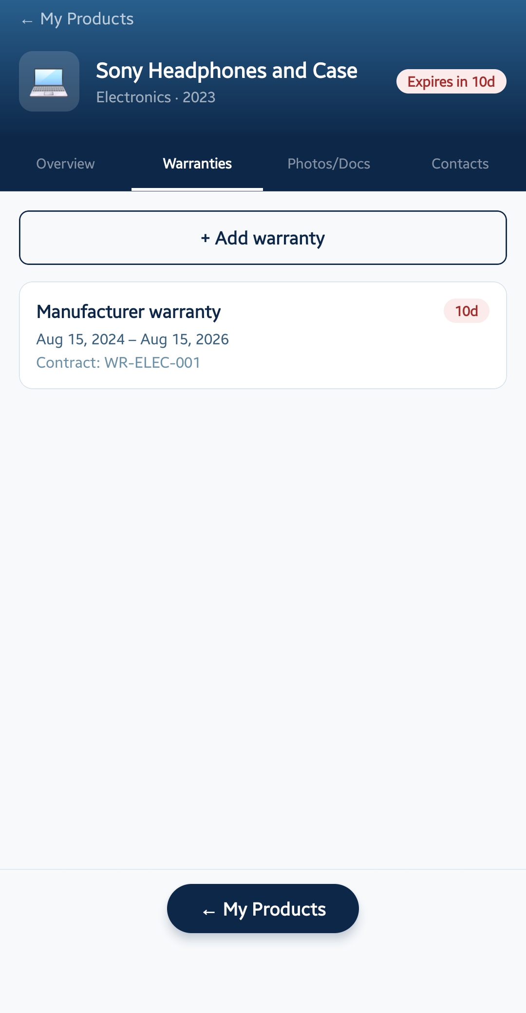 Warranties list